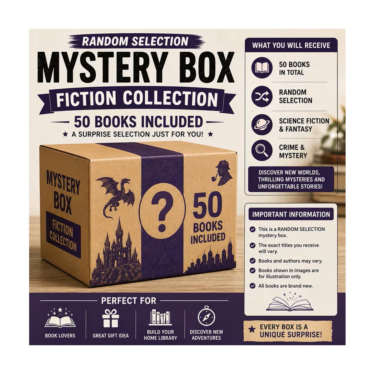 Mystery Box Random Selection 50 Fiction Books Set Science Fiction, Fantasy, Crime & Mystery