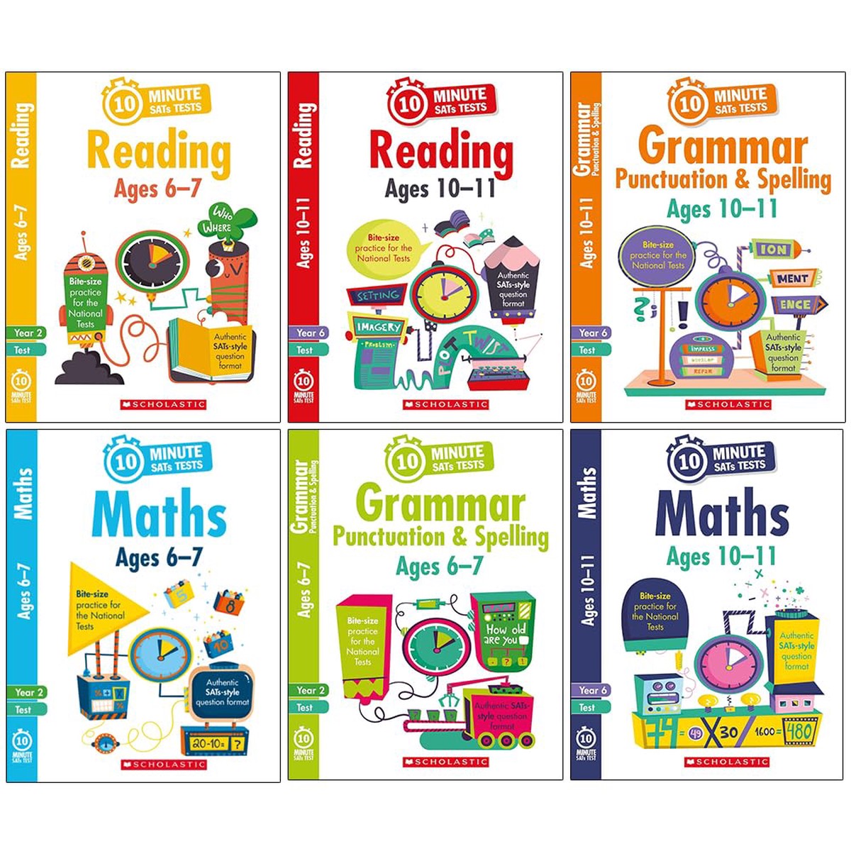 10 Minute SATs Tests KS1 & KS2 6 Books Collection Set - Non Fiction - Ages 6-7 & 10-11