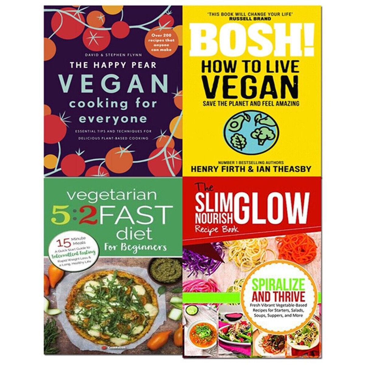 Happy Pear, Vegetarian 5:2 Fast Diet, How to Live Vegan, Spiralize Thrive 4 Books Set