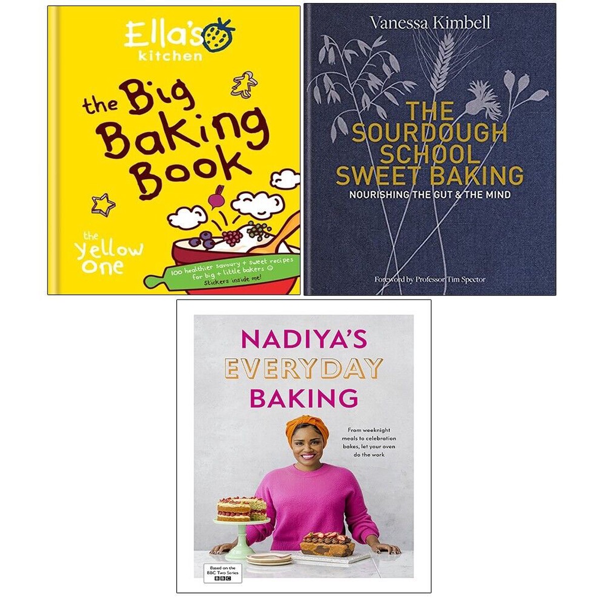 Nadiyas Everyday Baking, Ella's Kitchen, Sourdough School 3 Books Set