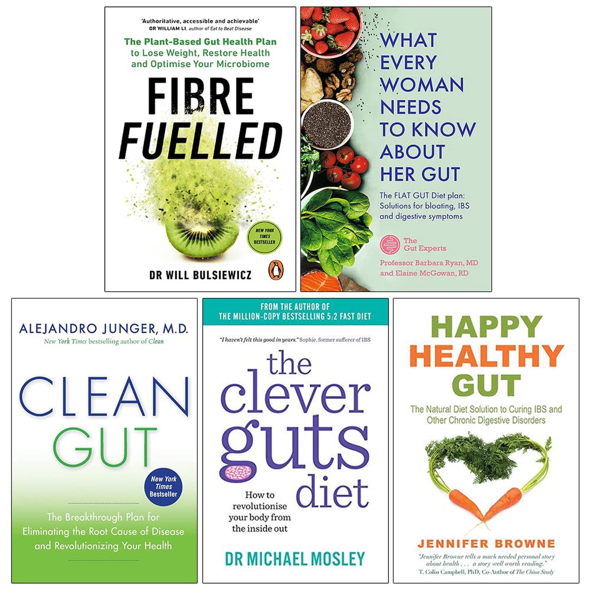 Fibre Fuelled, What Every Woman Needs To Know About Her Gut, Clean Gut, The Clever Guts Diet, Happy Healthy Gut 5 Books Collection Set