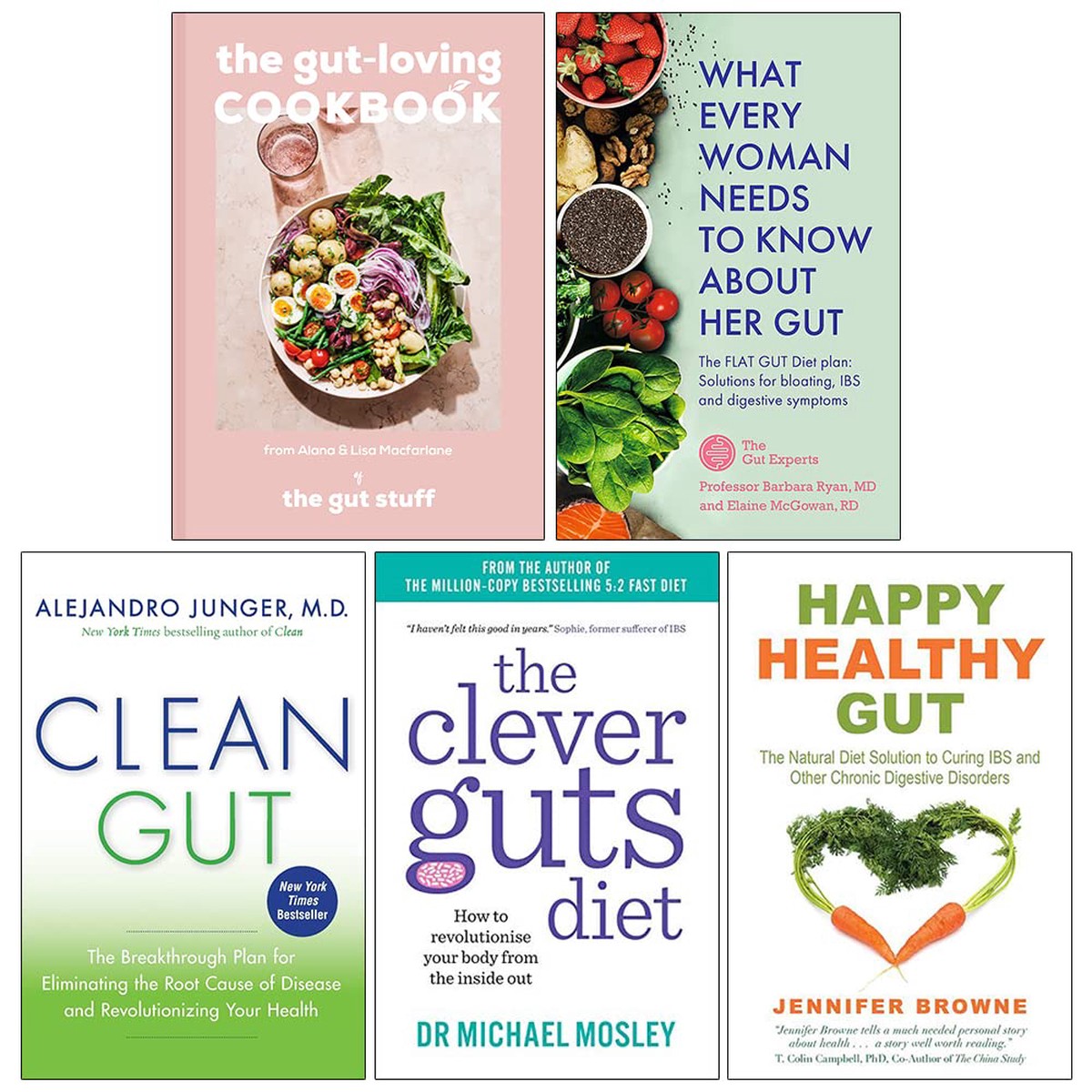 The Gut-loving Cookbook[Hardcover], What Every Woman Needs to Know About Her Gut, Clean Gut, The Clever Guts Diet, Happy Healthy Gut 5 Books Collection Set