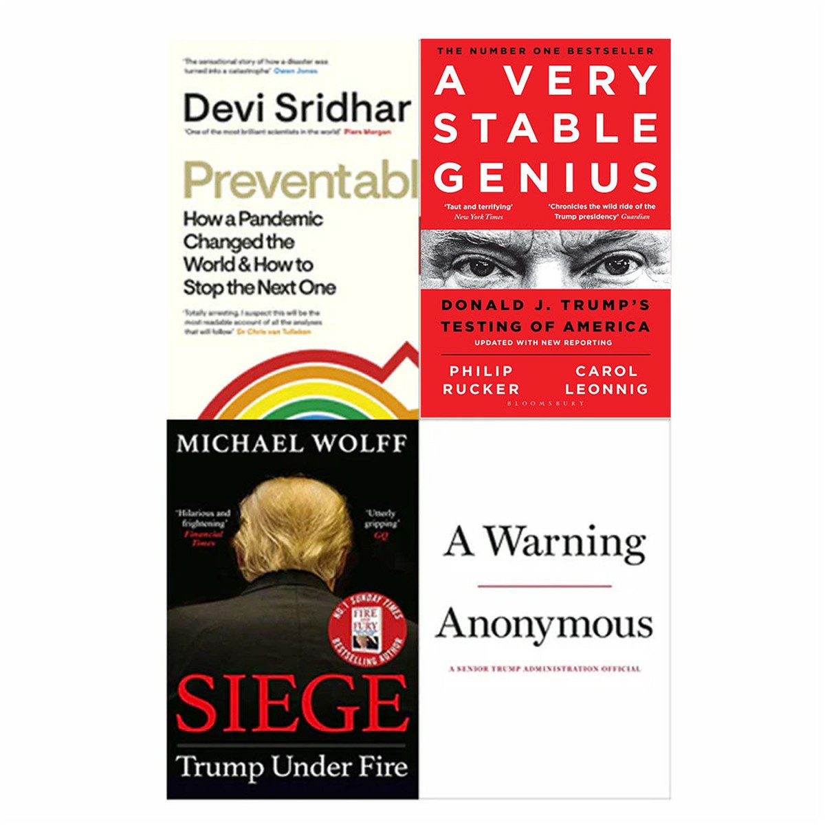 A Very Stable Genius, A Warning, Siege: Trump Under Fire, Preventable 4-Book Set - Non-Fiction - Mixed Format