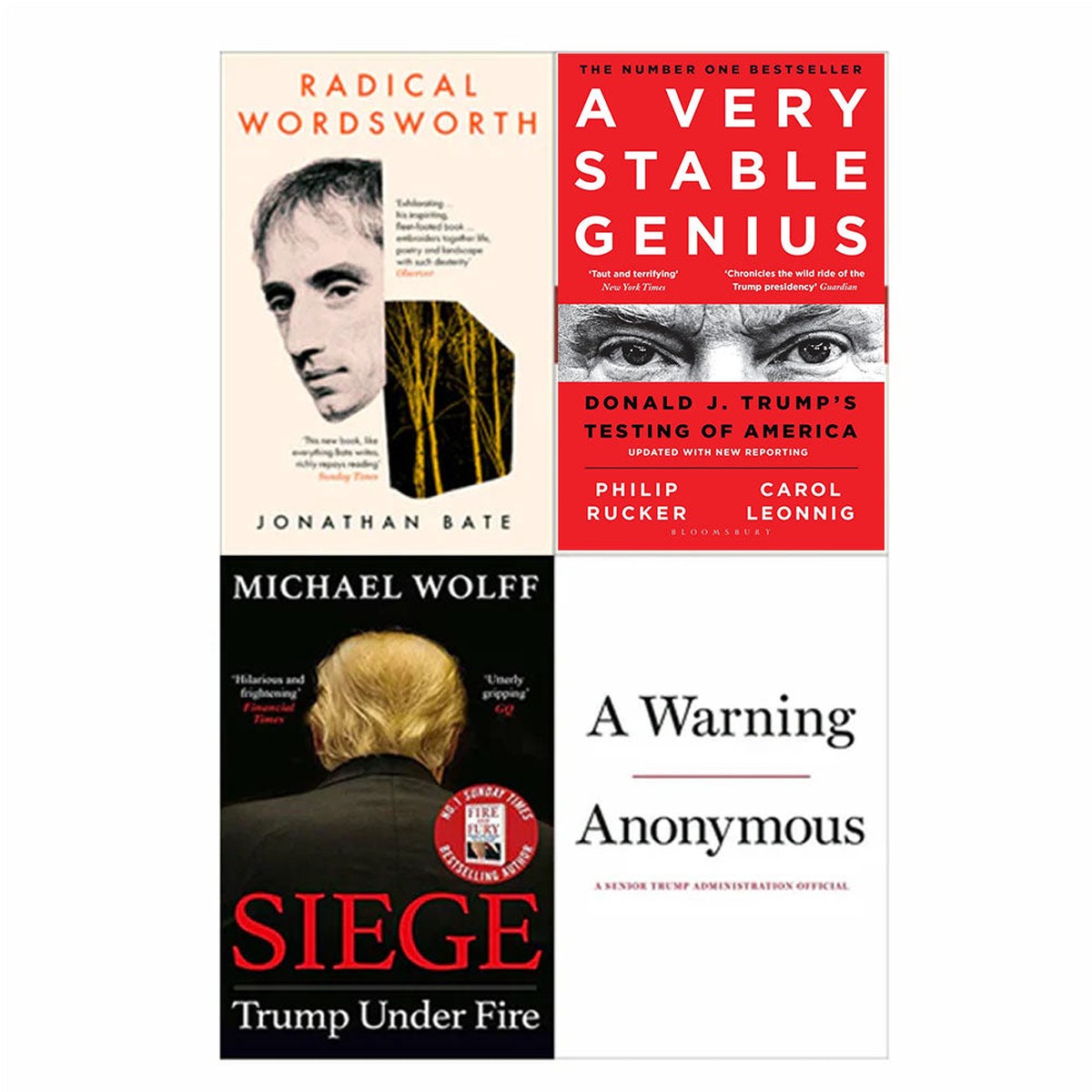A Very Stable Genius, A Warning, Siege: Trump Under Fire, Radical Wordsworth 4 Books Collection Set - Non Fiction - Mixed Format