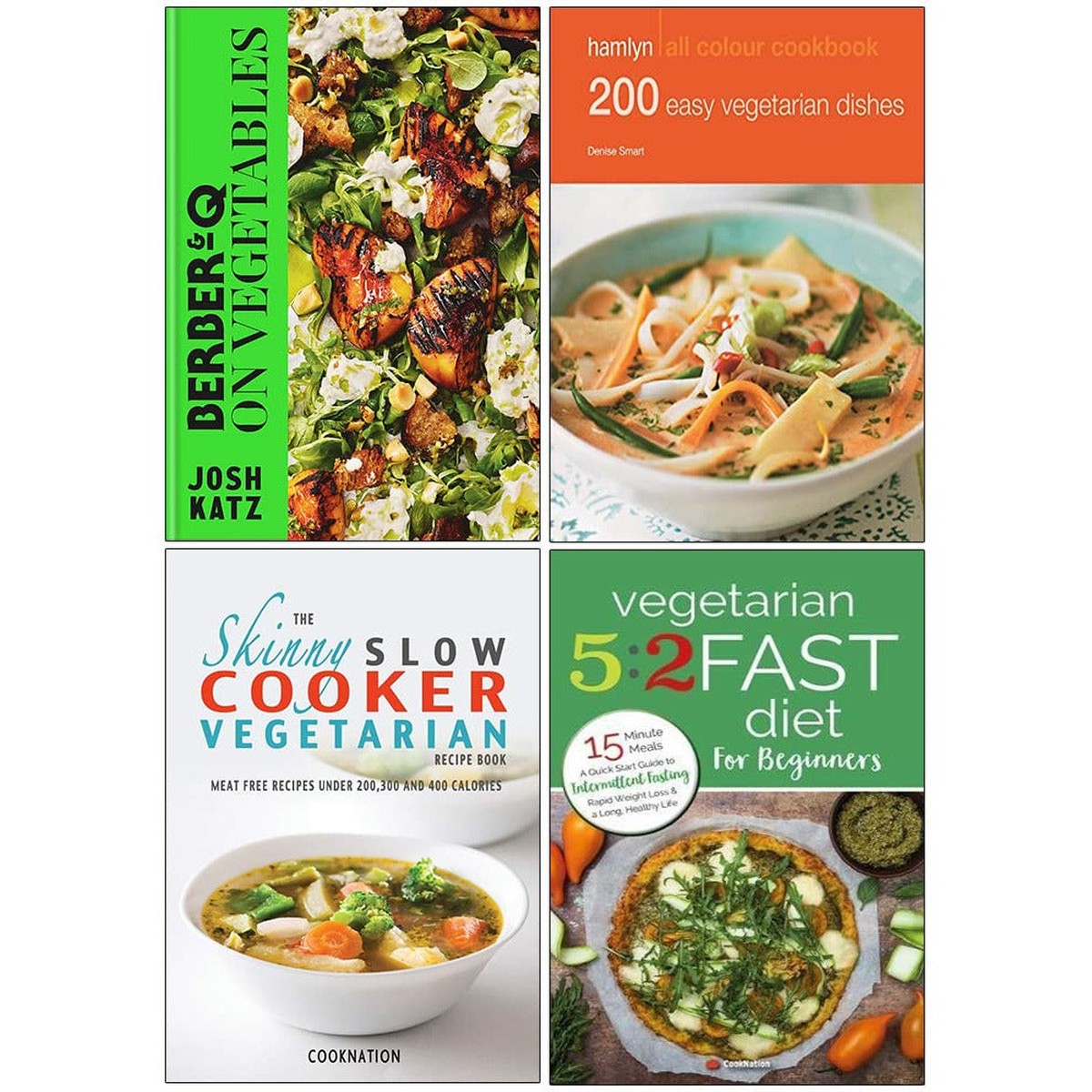Berber&Q On Vegetables [Hardcover], 200 Easy Vegetarian Dishes, The Skinny Slow Cooker Vegetarian Recipe Book, Vegetarian 5:2 Fast Diet for Beginners 4 Books Collection Set