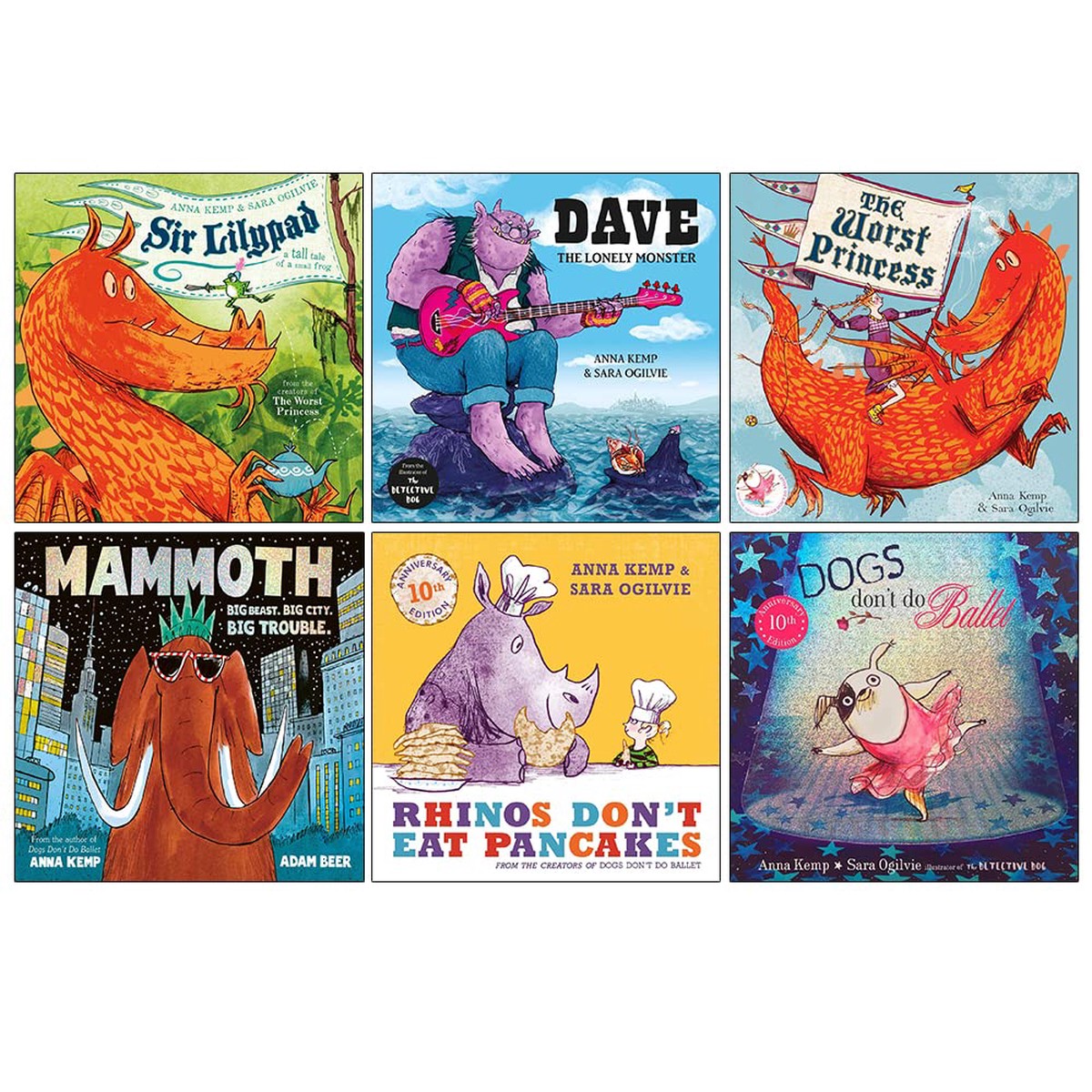 Anna Kemp Collection 6 Books Set (Sir Lilypad, Dave the Lonely Monster, The Worst Princess, Mammoth & More…)