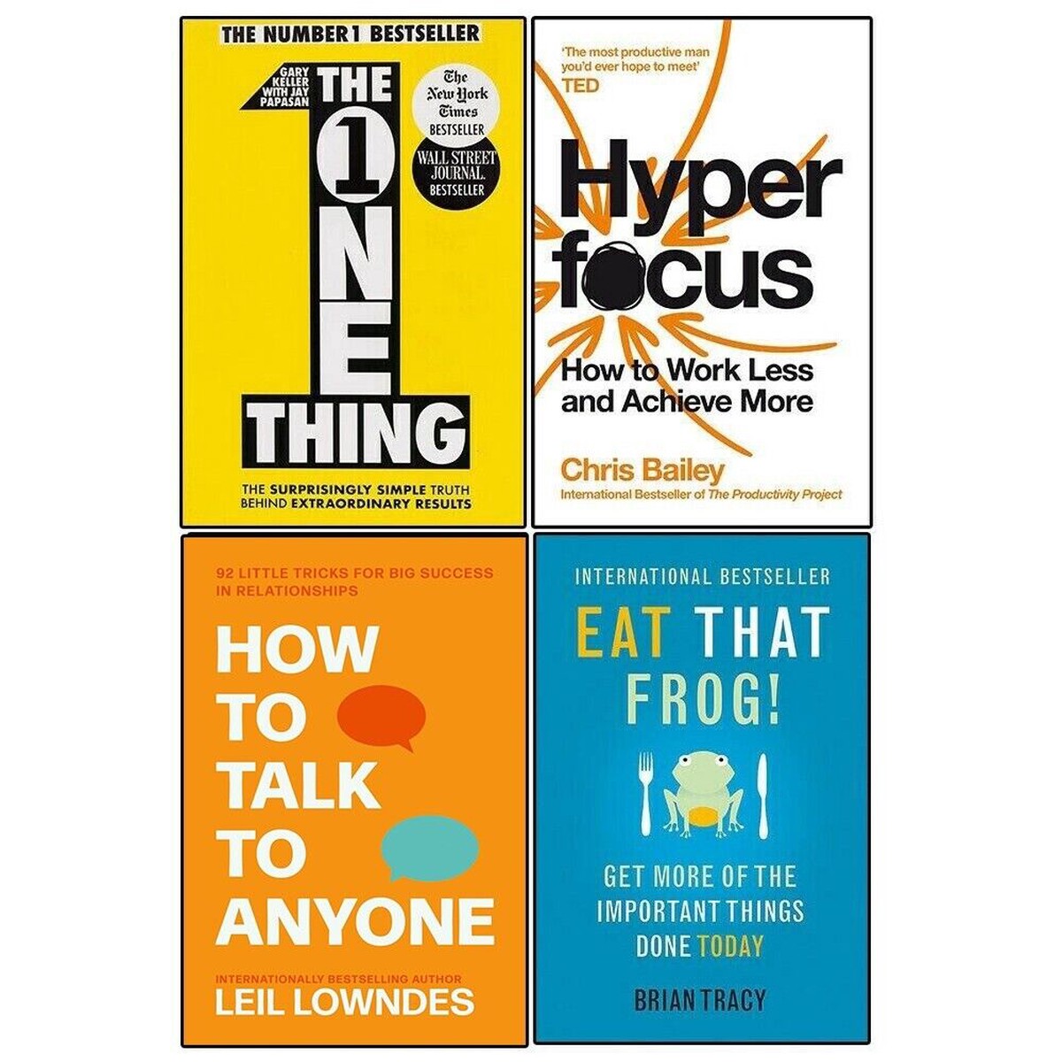 The One Thing, Hyperfocus,How to Talk & Eat That Frog 4 Books Collection Set